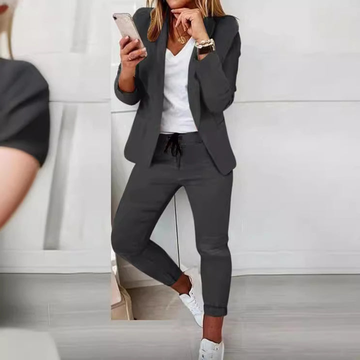 Damen nan lässiges Hosenanzug-Set mit Joggerhose, Kordelzug und tailliertem Blazer Drune