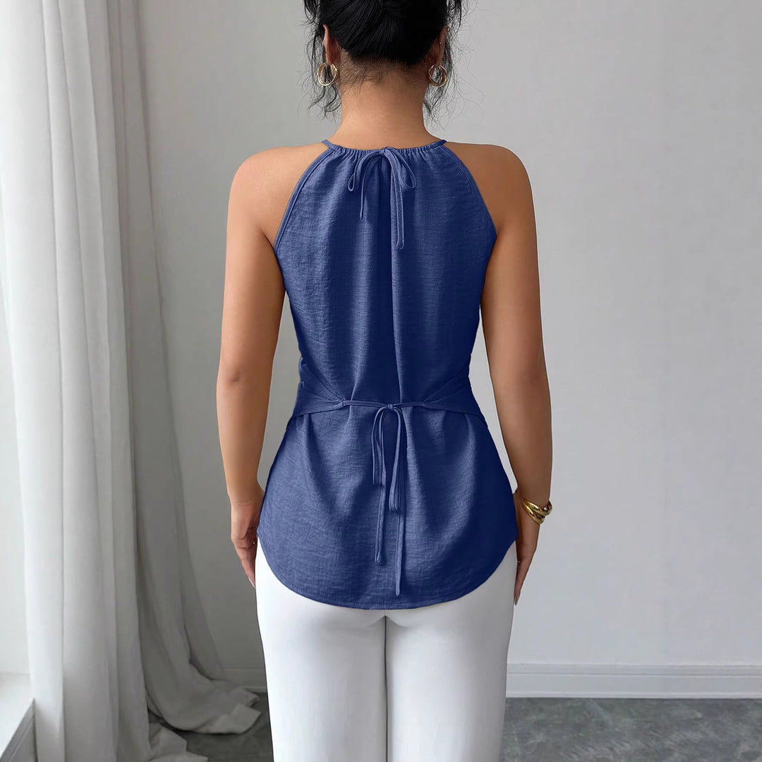 Damen Ärmelloses Twist-Halstops mit Holzperlen und asymmetrischem Saum Drune