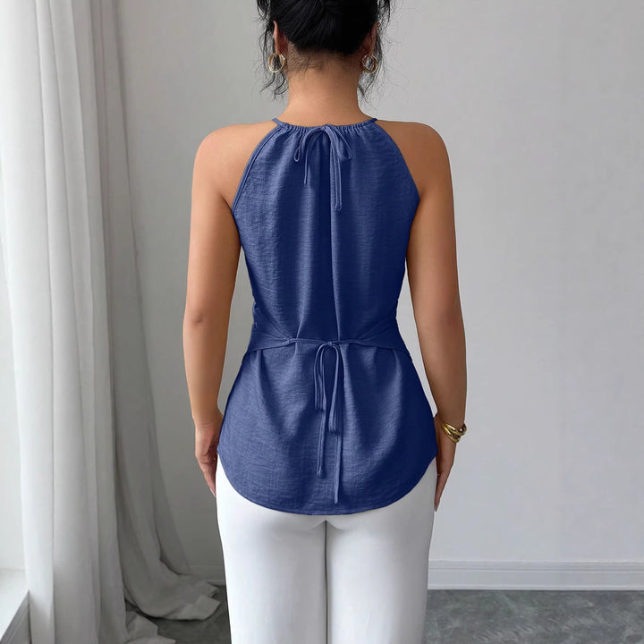 Damen Ärmelloses Twist-Halstops mit Holzperlen und asymmetrischem Saum Drune