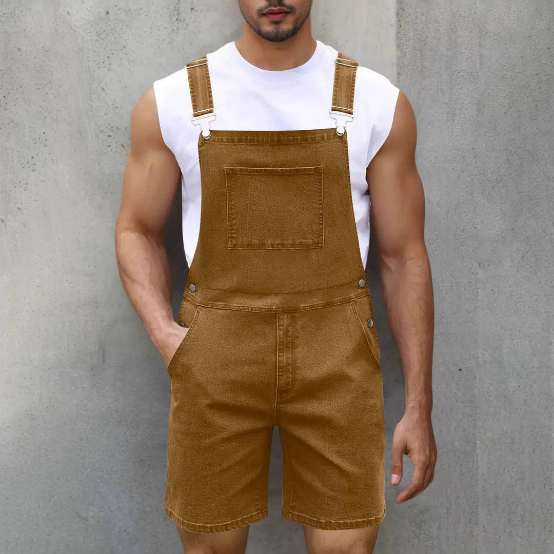 Herren Denim-Latzshorts mit modernen Taschen und verstellbaren Trägern Drune