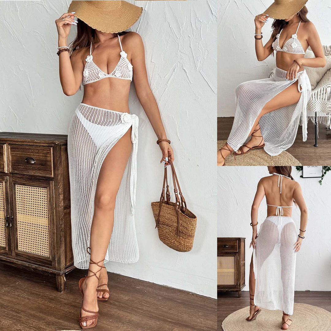 Damen Häkel-Bikini-Set mit transparentem Maxirock Drune