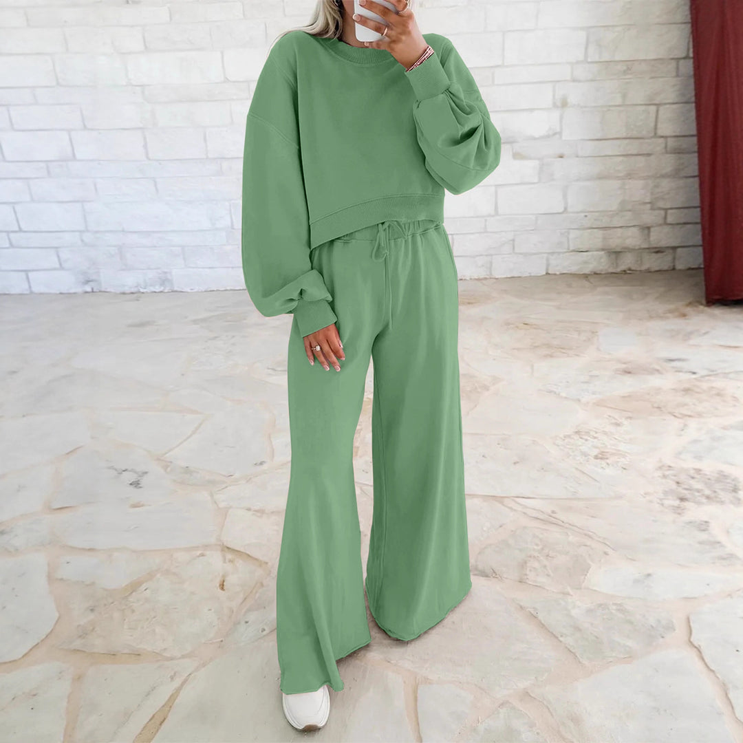 Damen Kurzpullover- und Palazzohose Lounge-Set mit Ballonärmeln Drune