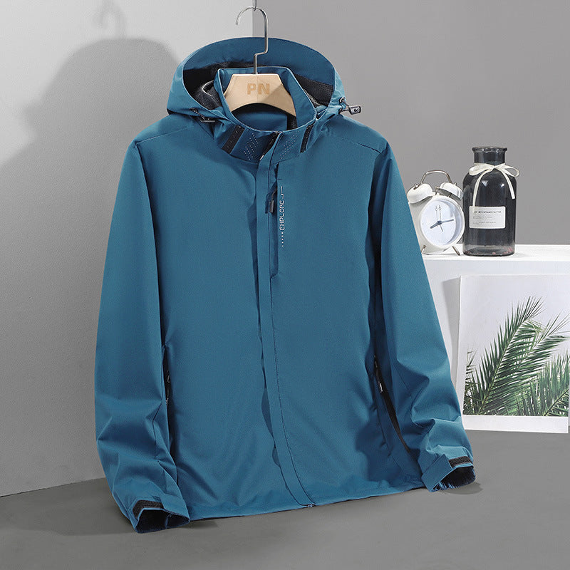 Herren Leichte wasserabweisende Softshell‑Außenjacke mit verstellbarer Kapuze und Sturmleiste Drune