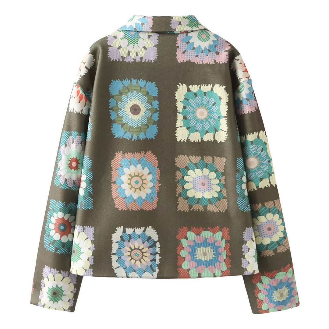 Damen Bunte Blumenjacke mit praktischen Taschen und Knopfdetails Drune