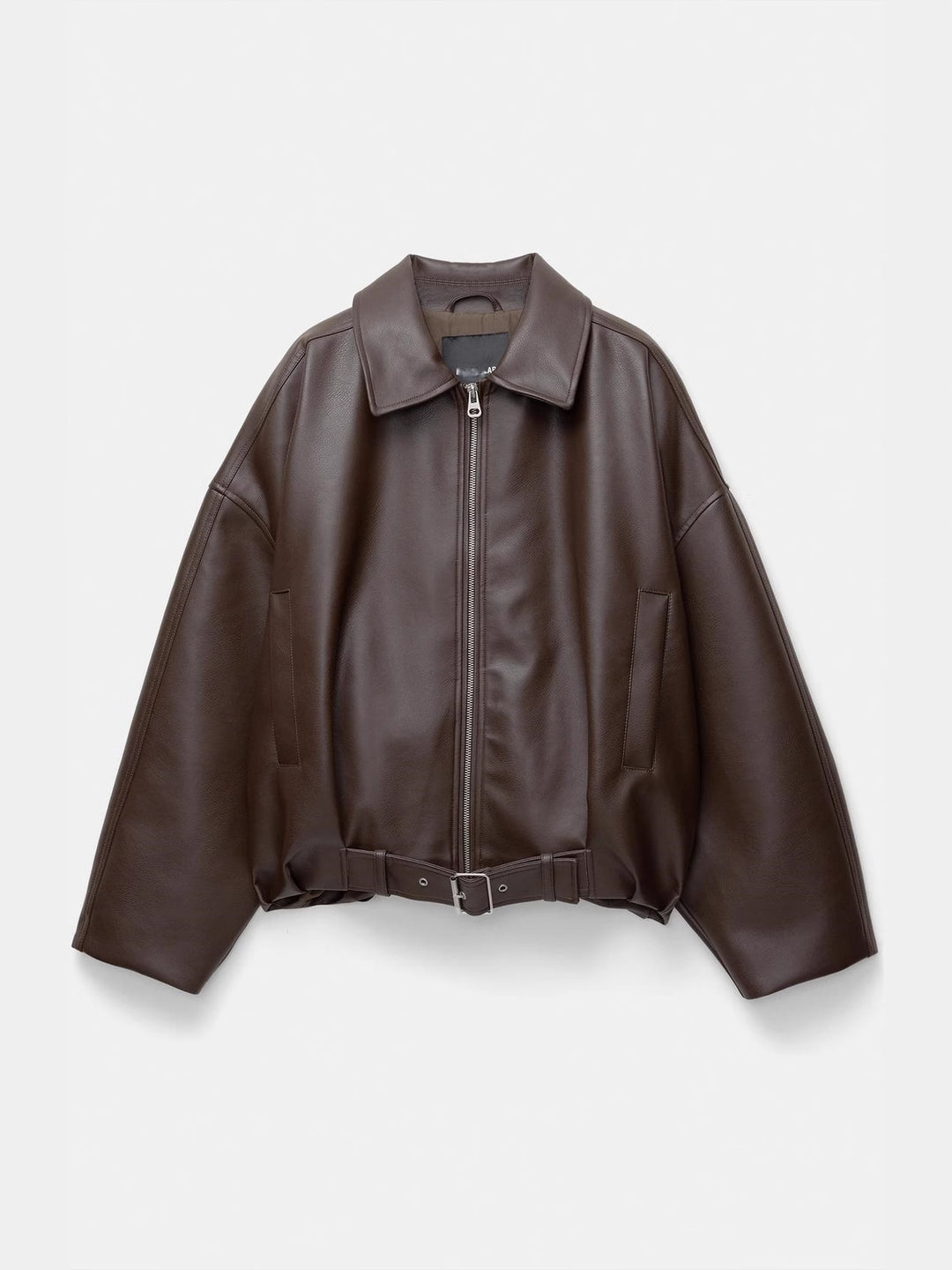 Damen lässige Kunstlederjacke mit breitem Kragen und Gürtel Drune