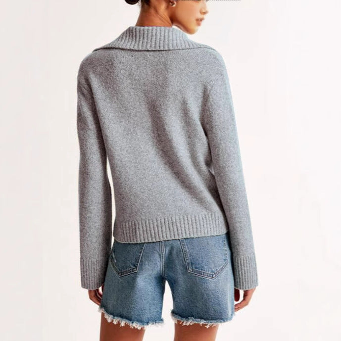 Damen Pullover mit weitem Kragen und gerippter Bündchenstruktur Drune