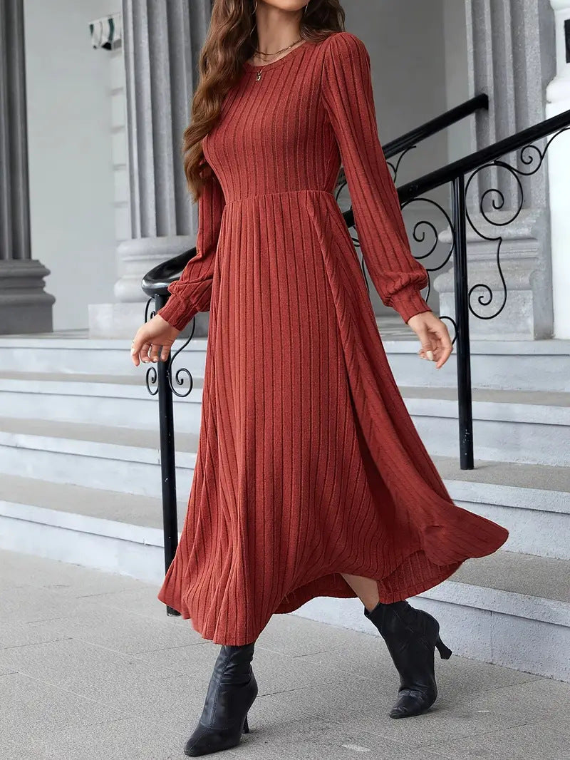 Damen gestricktes Maxikleid mit langen Ärmeln Drune
