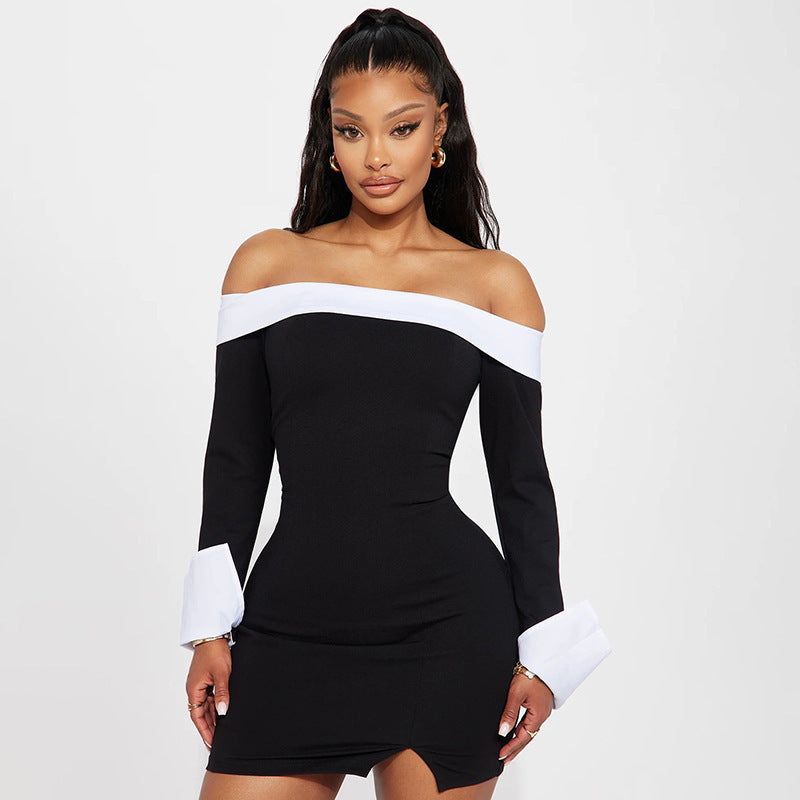 Damen Off-Shoulder Minikleid mit eleganten Puffärmeln Drune