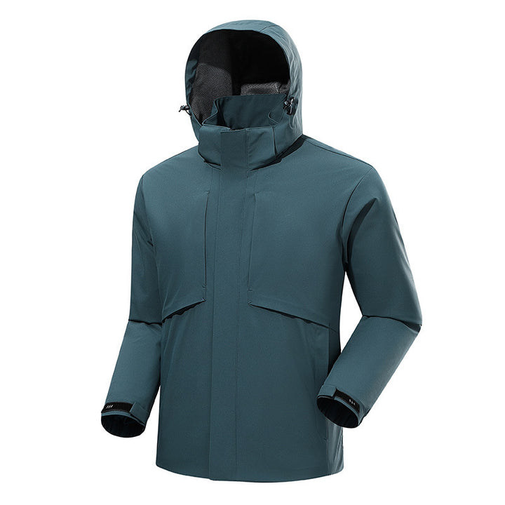 Herren Wasserdichter Tech-Parka mit hohem Stehkragen, verstellbarer Sturmkapuze und getapten Nähten Drune