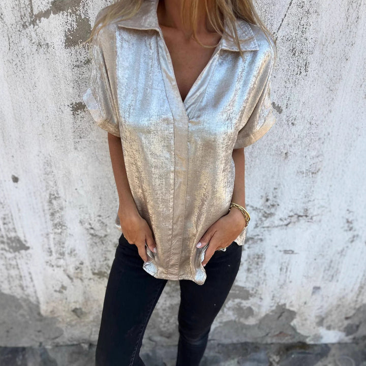 Damen Elegante Satinbluse mit glänzendem Finish und lässigem Schnitt Drune