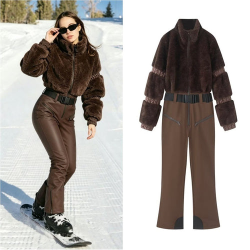 Damen Winterlicher Utility-Overall mit Teddyjacke, hohem Bund und Gurt Drune