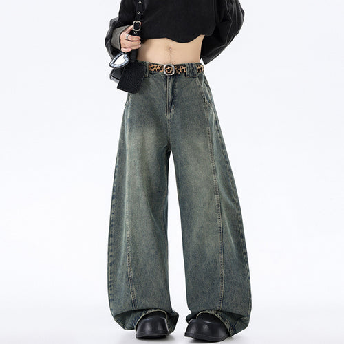 Herren Ultraweit geschnittene Denim-Hose im Palazzo-Stil mit tiefem Schritt Drune