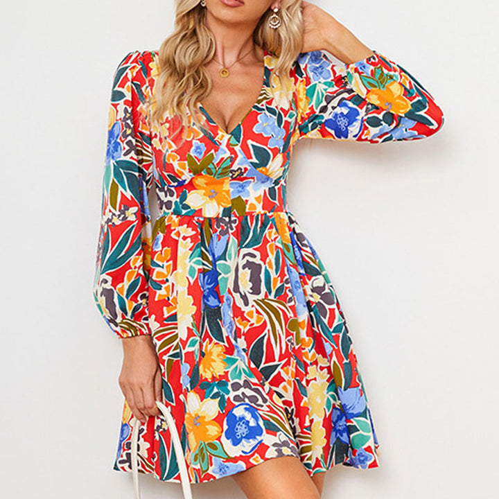 Damen elegantes Maxikleid mit floralem Design und weitem Rock Drune