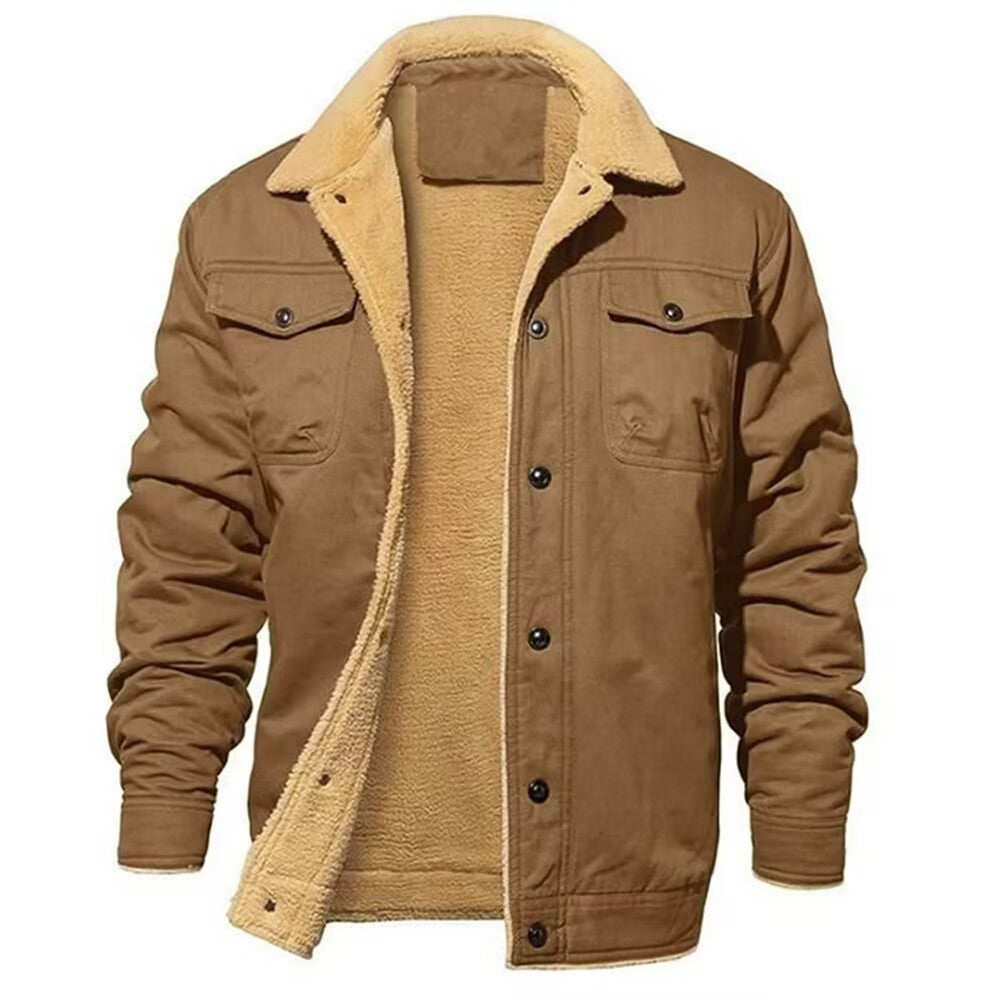 Herren robustes Canvas-Blouson mit durchgehendem Sherpa-Innenfutter und Hemdkragen Drune