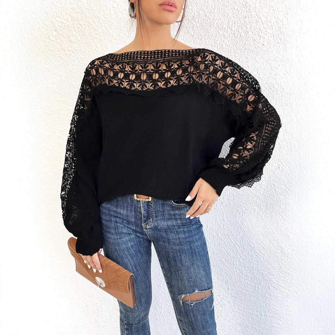 Damen Elegantes Strickoberteil mit raffinierten Spitzenärmeln Drune