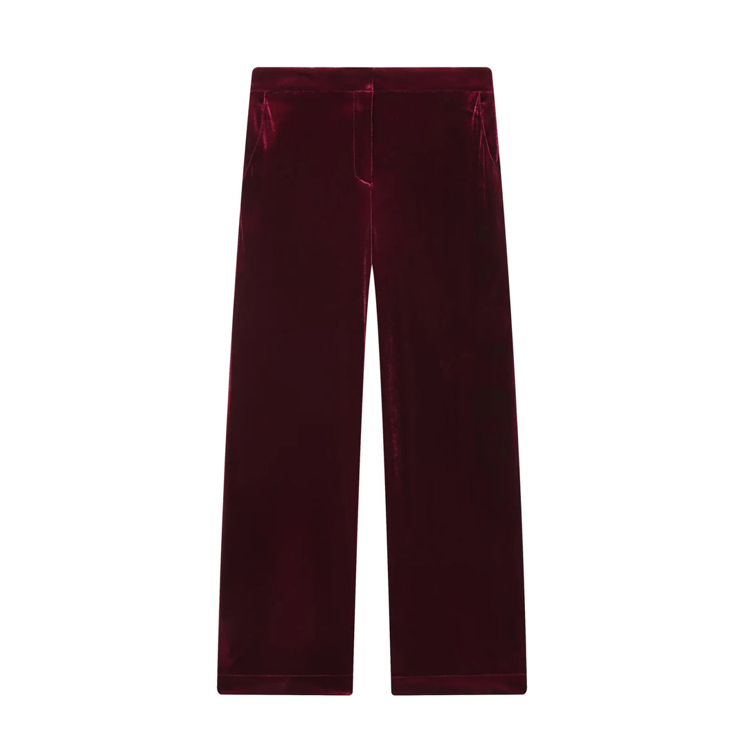 Damen nan weite Samt-Hose mit hoher Taille, geradem Bein und seitlichen Eingrifftaschen Drune