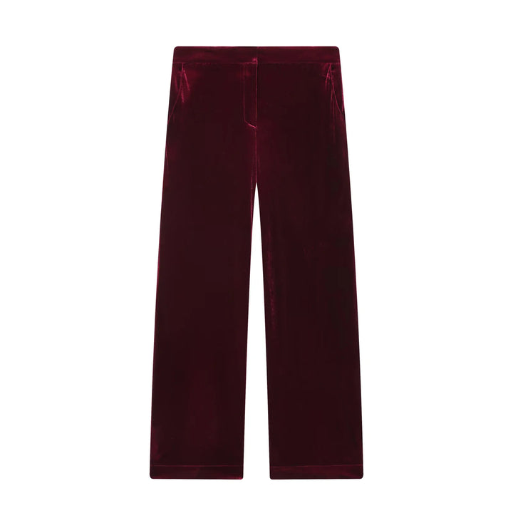 Damen nan weite Samt-Hose mit hoher Taille, geradem Bein und seitlichen Eingrifftaschen Drune
