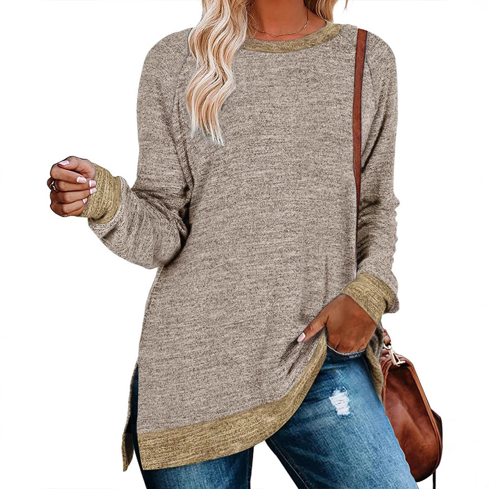 Damen lässiges Oversized Langarmshirt mit abgesetztem Saum Drune
