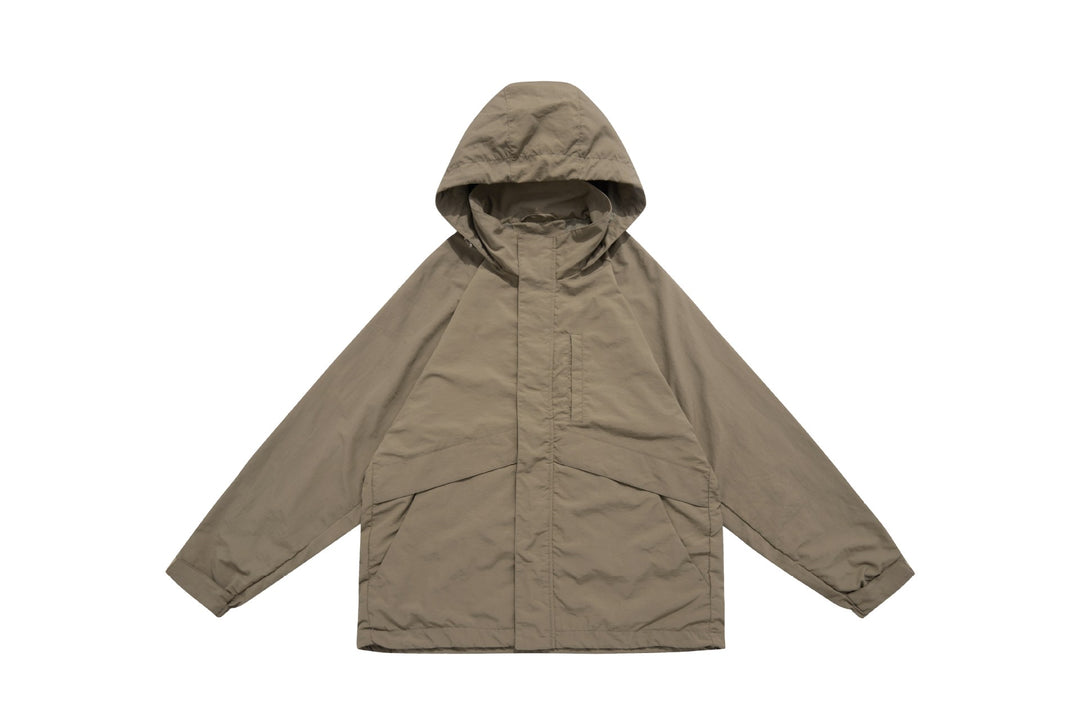 Unisex Weite wasserabweisende Kapuzenparka mit verdeckter Reißverschlussblende und Klappentaschen Drune