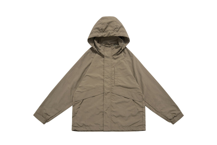 Unisex Weite wasserabweisende Kapuzenparka mit verdeckter Reißverschlussblende und Klappentaschen Drune
