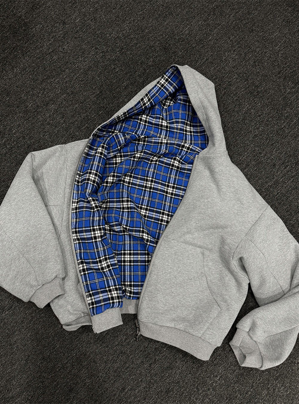 Herren gepolsterter Hoodie mit kariertem Futter und durchgehendem Reißverschluss Drune
