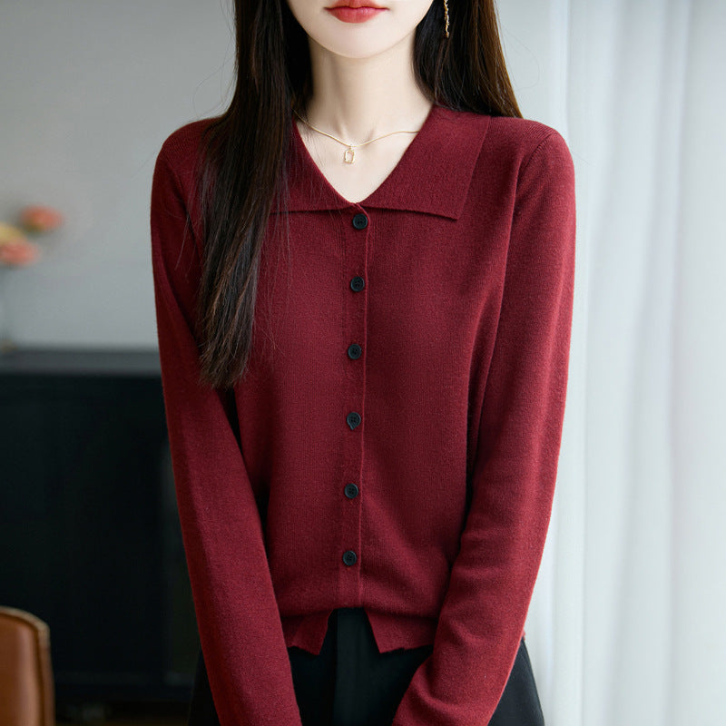 Damen Leichter Feinstrick-Cardigan mit breitem Hemdkragen und Frontknopfleiste Drune