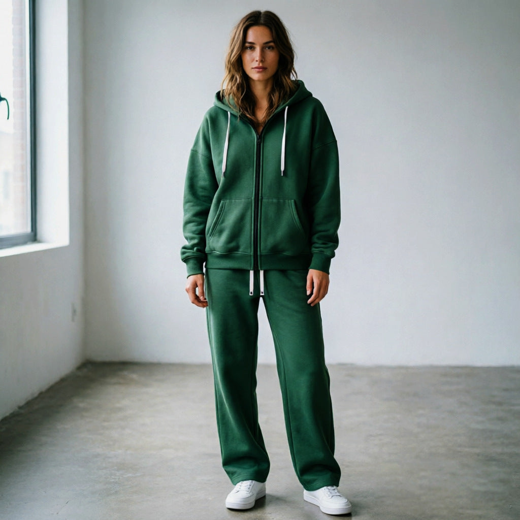 Damen samtiger Sportanzug mit Kapuze und elastischem Bund Drune