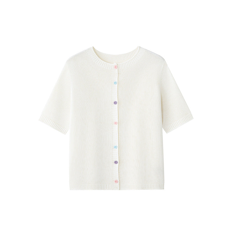 Damen Kurzarm-Feinstrick-Cardigan mit Rundhalsausschnitt & feiner Knopfleiste Drune