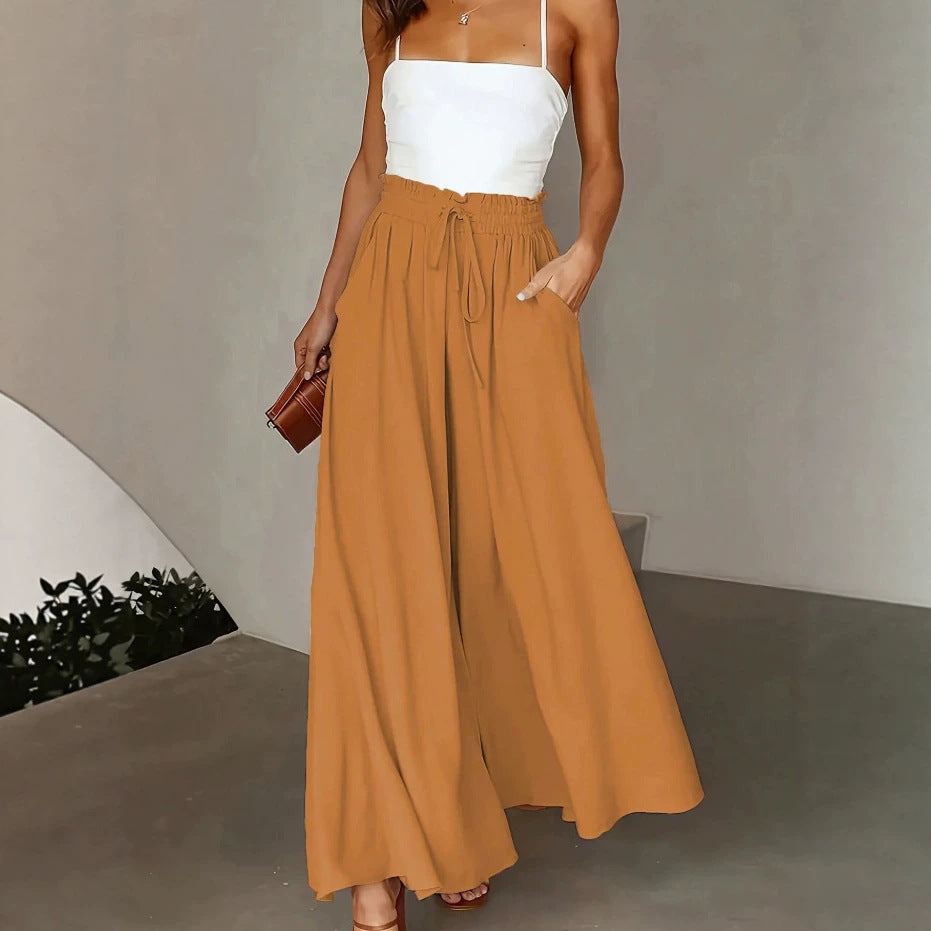 Damen nan fließende Palazzo-Hose mit Paperbag-Taille und tiefen Eingrifftaschen Drune