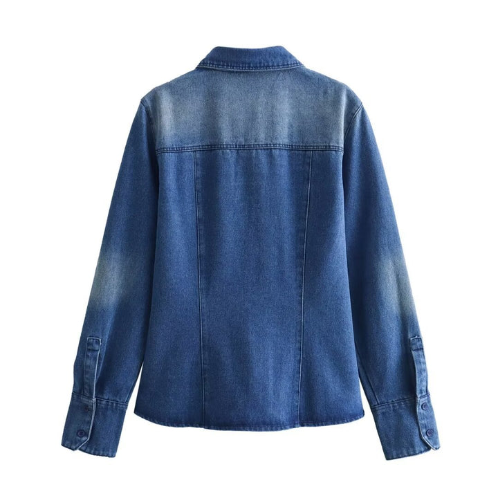 Damen nan leichte Vintage-Denim-Bluse im Relaxed-Fit mit aufgesetzter Brusttasche und durchgehender Knopfleiste Drune