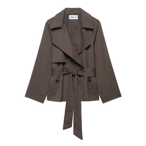 Damen 300+ kurzer Cropped‑Trenchblouson mit weiten Revers, Bindegürtel und Pattentaschen Drune