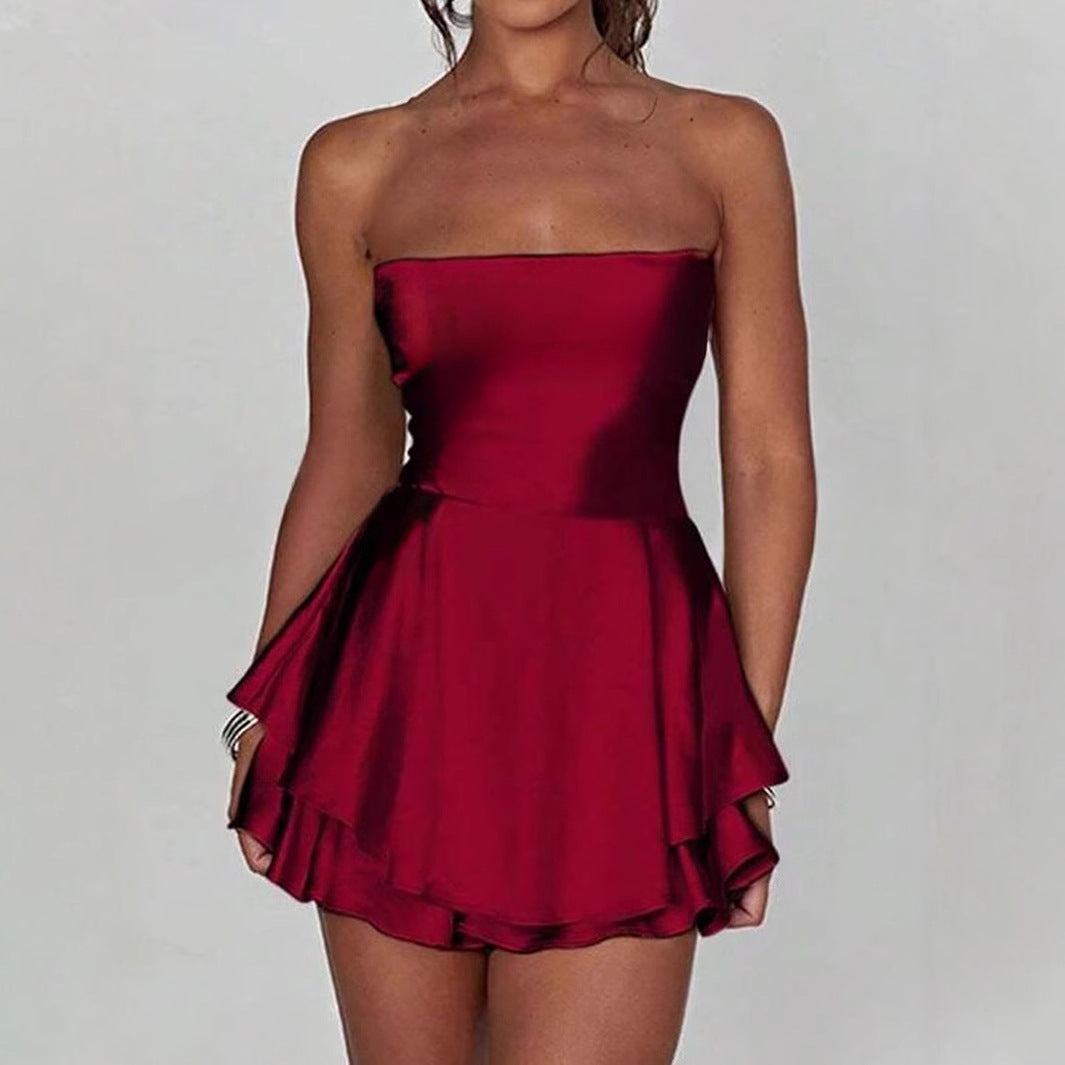 Damen Bandeau-Kleid mit schwingendem Volant-Design Drune