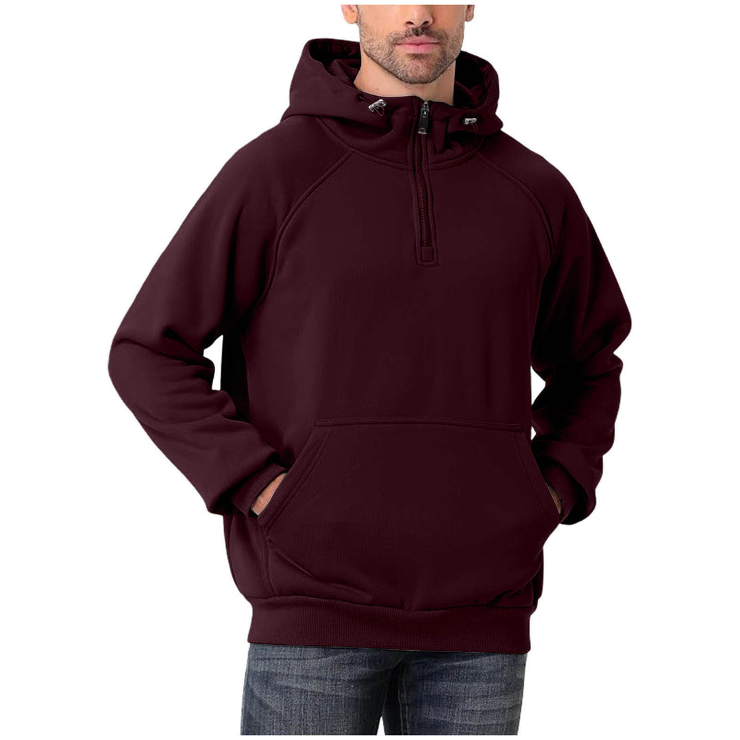 Herren Halbzip-Hoodie mit verstellbarer Kapuze, Kängurutasche und Raglanärmeln Drune