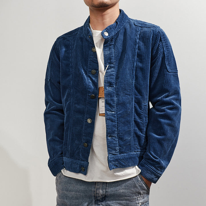 Herren Modische Kordjacke mit Stehkragen Drune