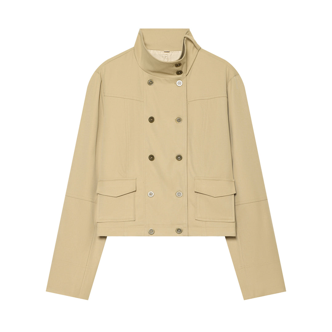 Damen Cropped Feldjacke im Utility‑Look mit Funnelkragen und aufgesetzten Pattentaschen Drune