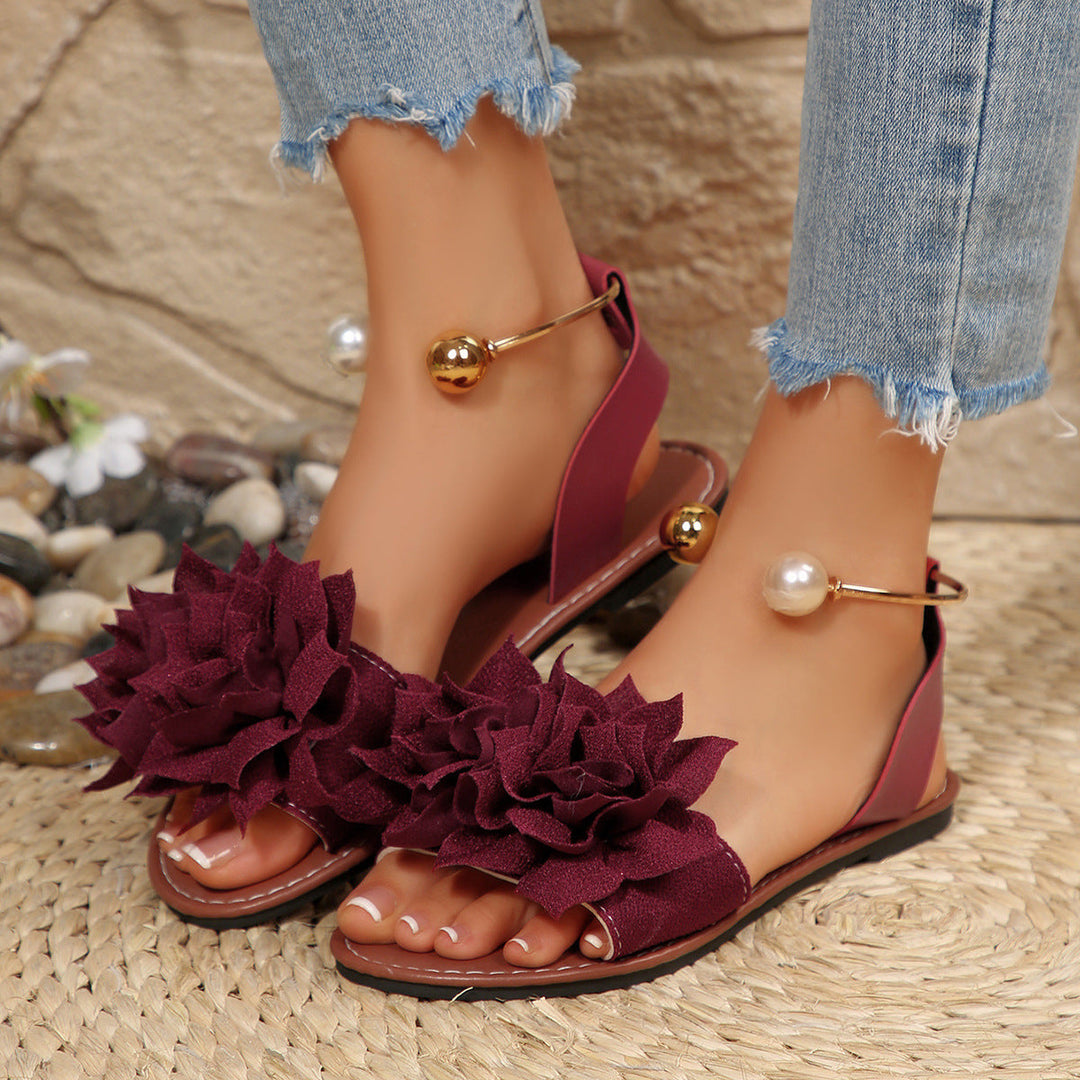 Damen komfortable Sandalen mit dekorativen Blumen-Applikationen Drune