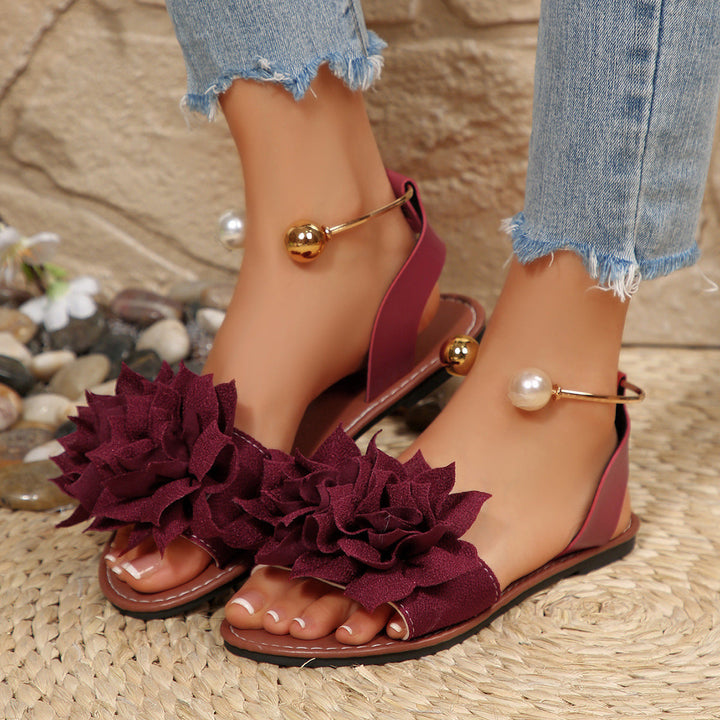 Damen komfortable Sandalen mit dekorativen Blumen-Applikationen Drune