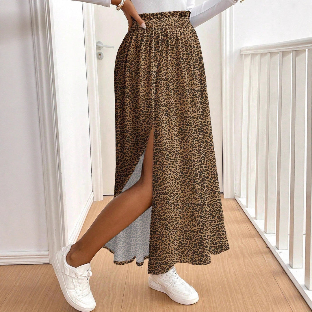 Damen Maxirock mit hohem Schlitz und Leopardendruck Drune