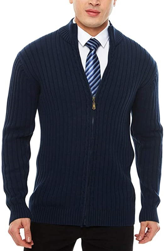 Herren Feinstrick-Cardigan mit durchgehendem Reißverschluss, Stehkragen und markanter Rippenstruktur Drune