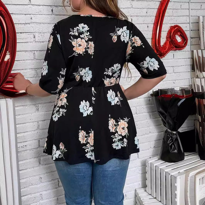 Damen Tailliertes Wickelshirt mit Spitzen‑V‑Ausschnitt und dreiviertel Ärmeln Drune