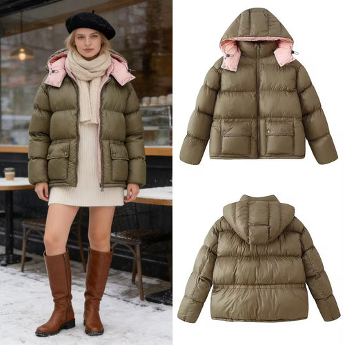 Damen Gefütterte Steppjacke mit XXL‑Kapuze und aufgesetzten Pattentaschen Drune