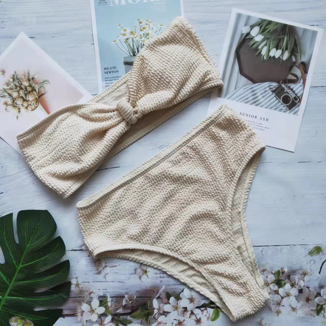 Damen Bikini-Set mit strukturierter Oberfläche und modischem Knoten Drune