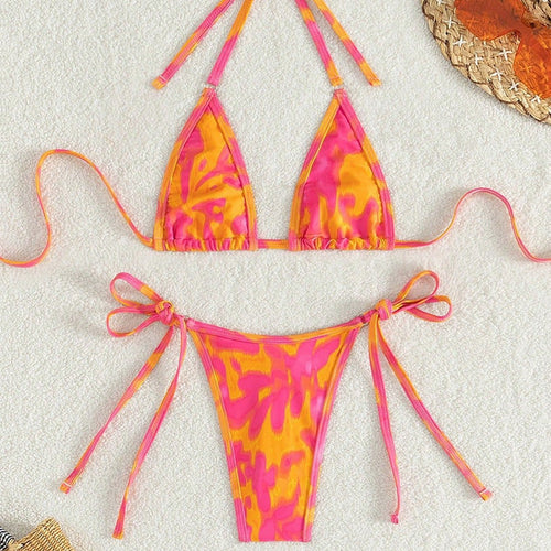 Damen Triangel-Bikini mit verstellbaren Bindebändern und auffälligem Farbmuster Drune