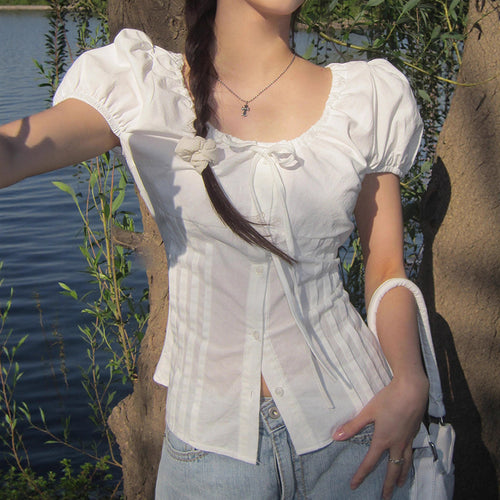 Damen elegante Bluse mit Rüschendetails und Knopfverschluss Drune