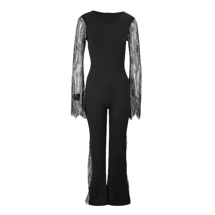 Damen Eleganter Jumpsuit mit schimmernder Spitze und weitem Bein Drune