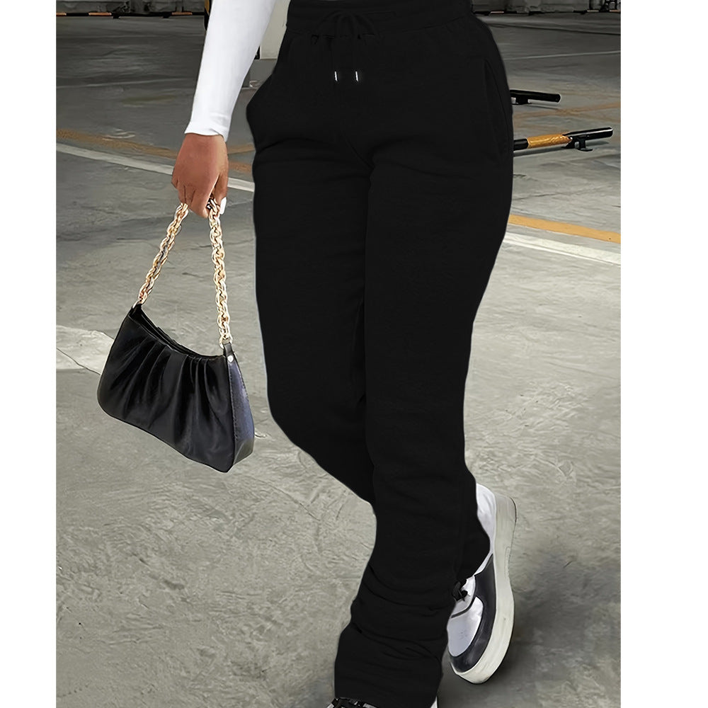 Damen nan figurbetonte Highwaist-Stretch-Sweathose mit gerafften Knöchelabschlüssen und Eingrifftaschen Drune