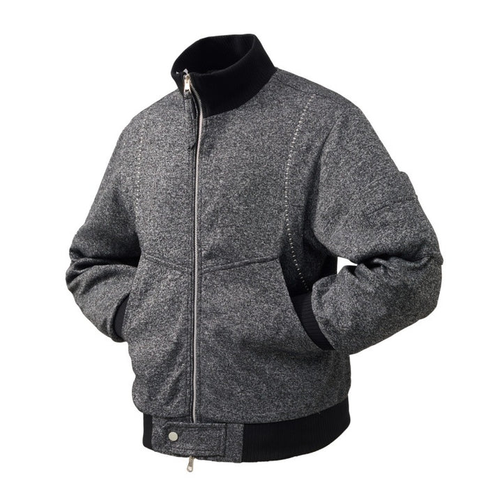 Herren Wollmix-Bomberjacke mit Stehkragen, Rippbündchen und Utility-Ärmeltasche Drune