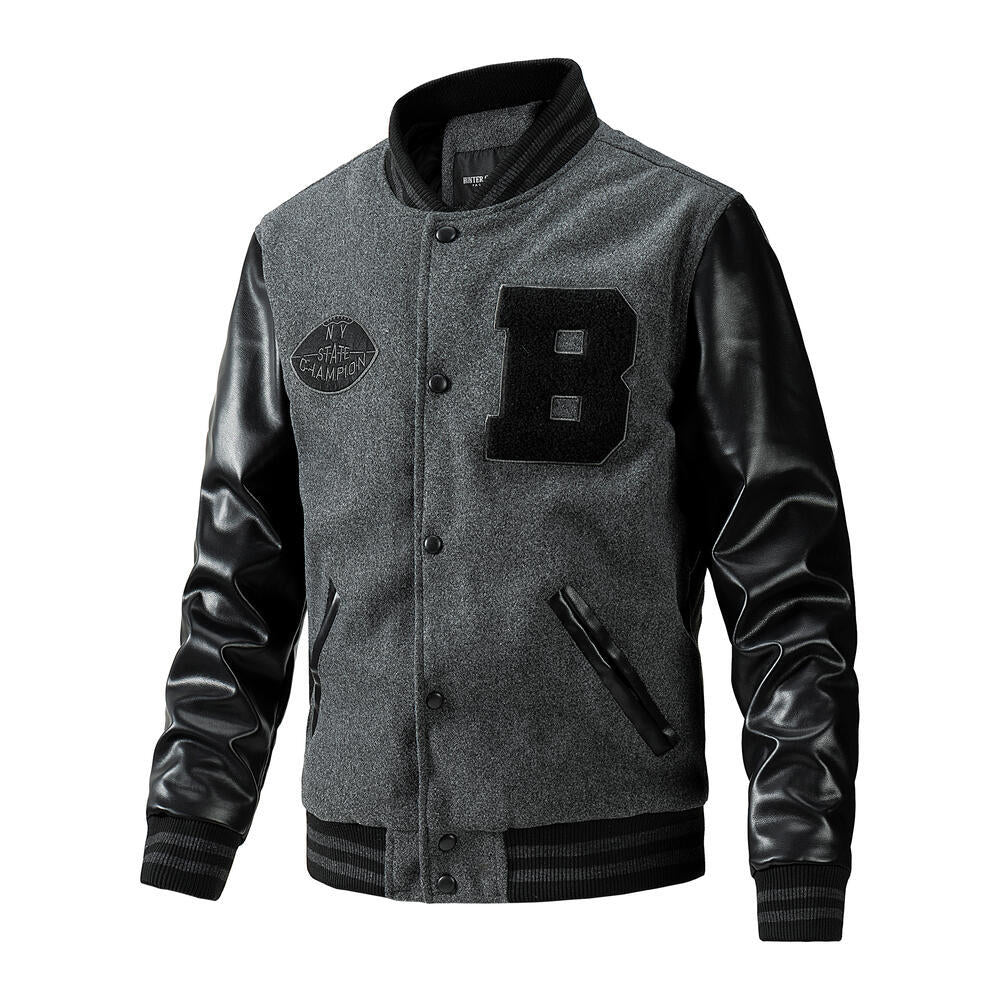 Herren stylische Collegejacke mit Lederärmeln Drune