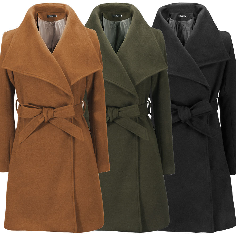 Damen modischer Wickelmantel mit breitem Revers Drune