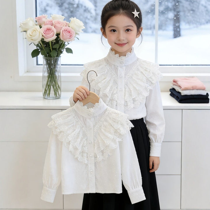 Mädchen elegante Rüschenbluse mit feinen Details Drune